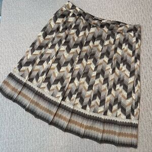 Talbots Women's Petite 12P Multicolor Chevron Pleated Knee Length Skirt